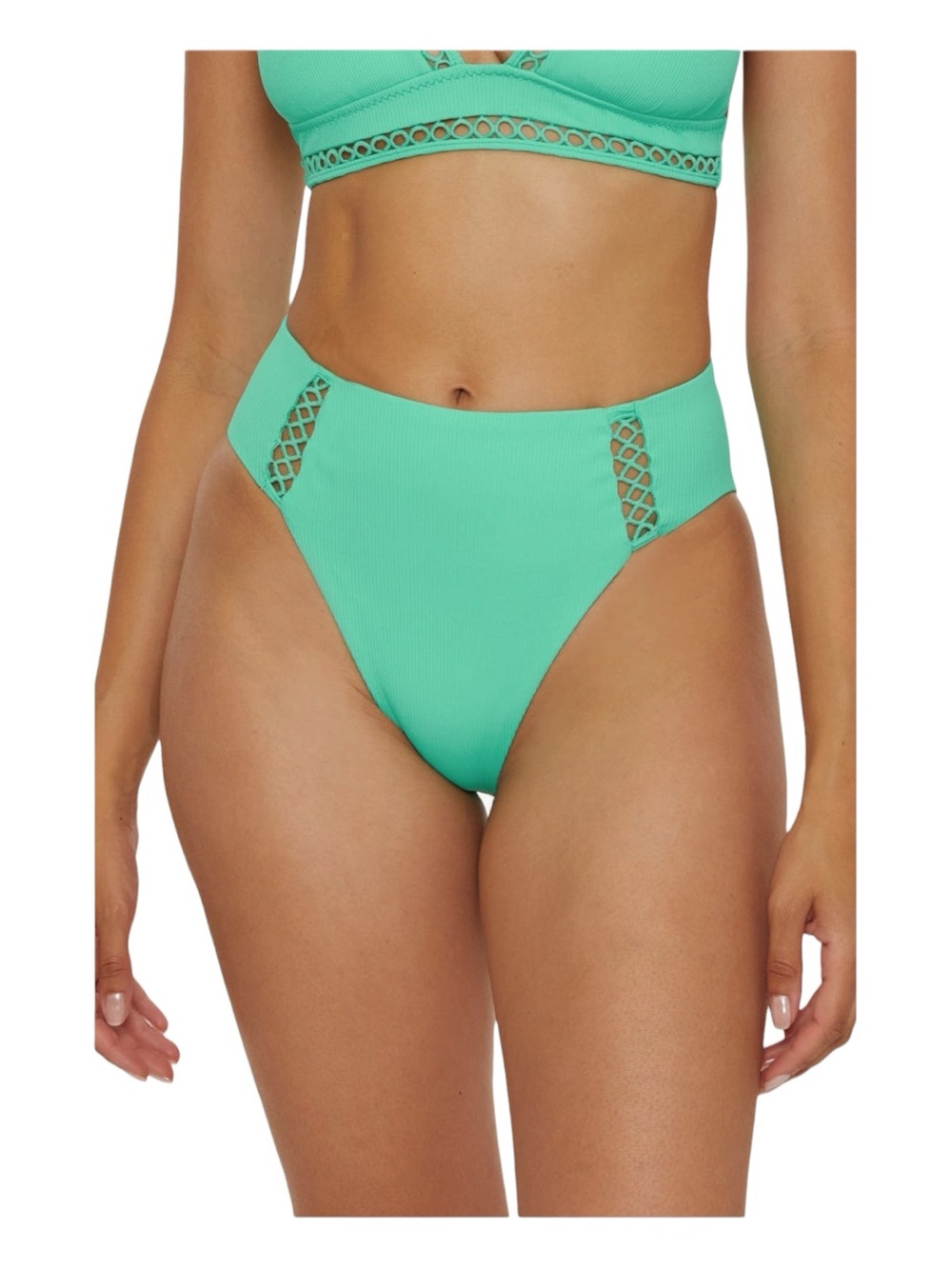 Becca Modern Edge High Waist Bikini Bottoms in Aqua NWT